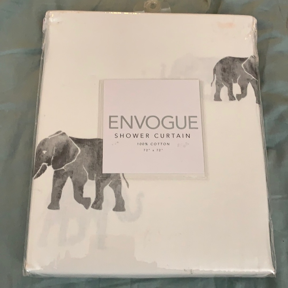 New White Shower Curtain with Elephants